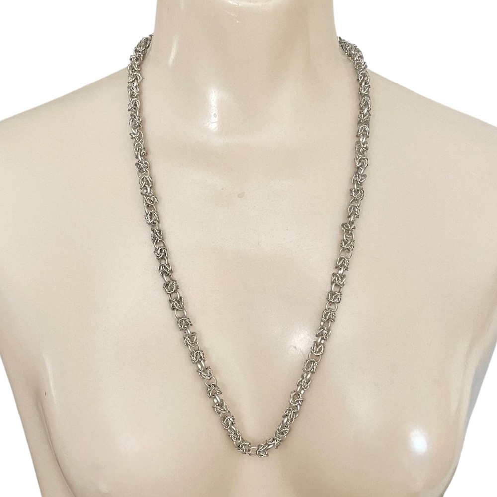 Vintage Nickel German Silver Byzantine Chain Link 24” Necklace